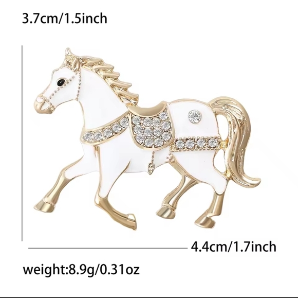 White and Gold Horse Brooch - Picture 4 of 5